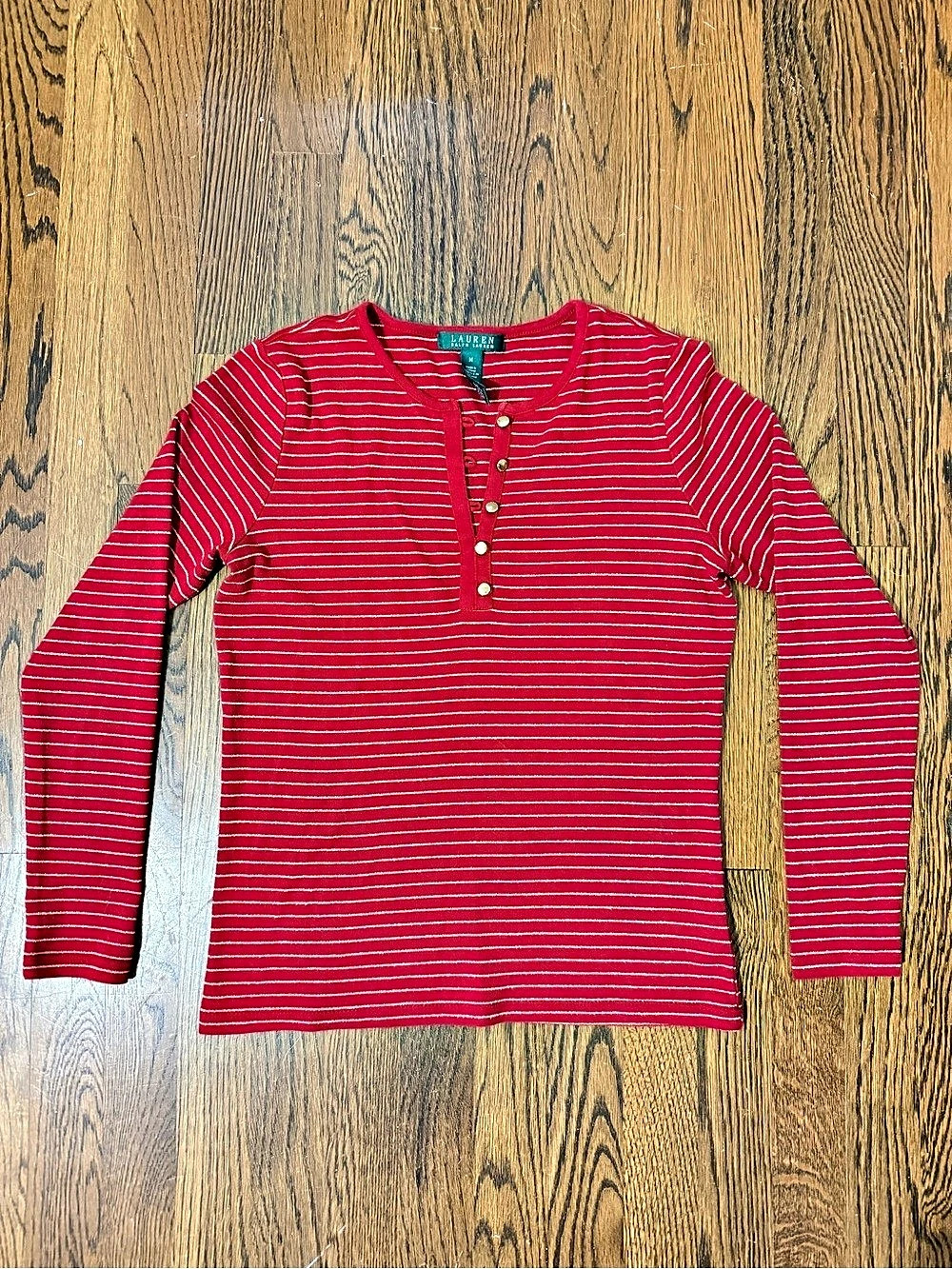 Lauren Ralph Lauren Striped Long Sleeve Top in Red Medium